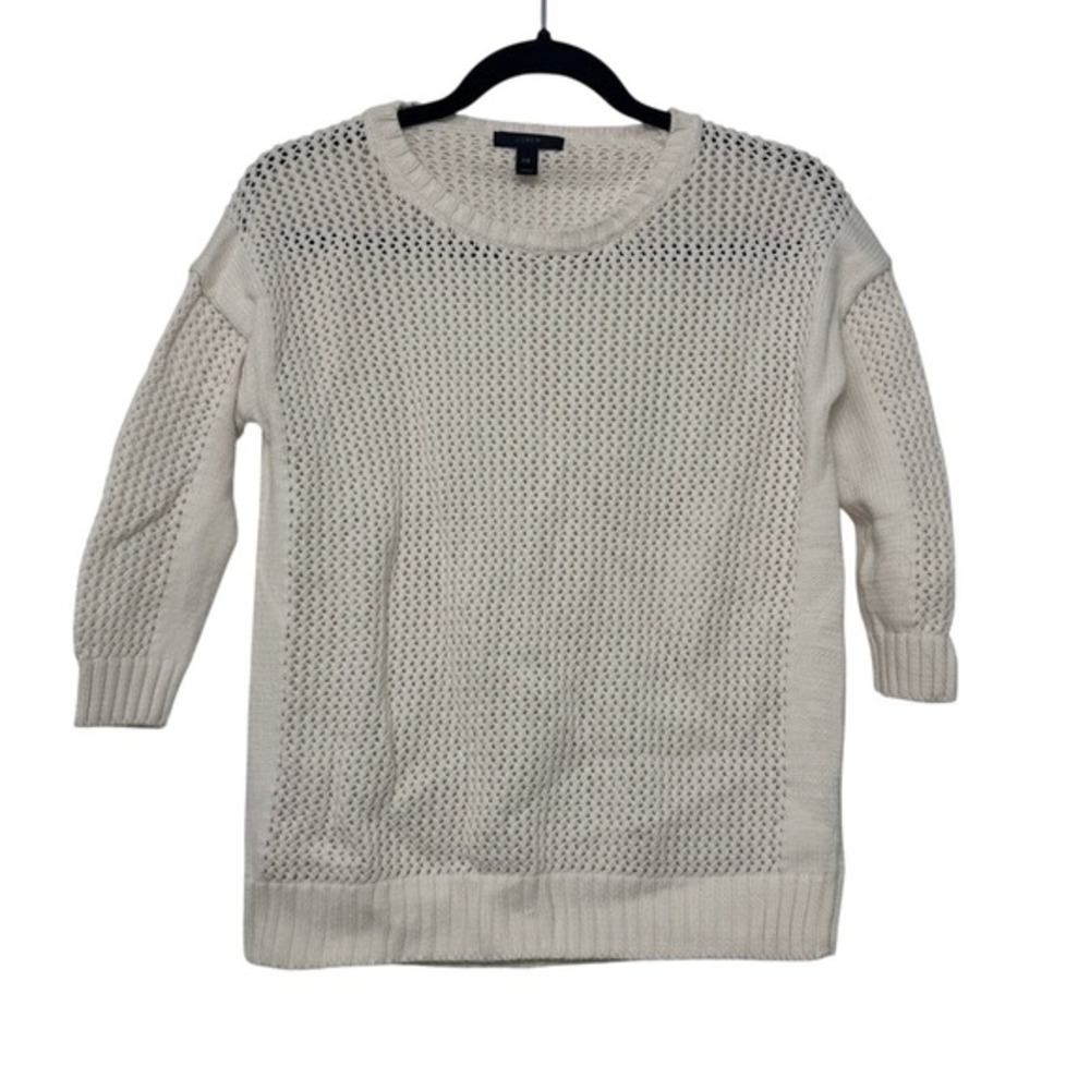 J.Crew Cream Open Knit Sweater Cotton Lightweight Top Womens XXS SoftGirl Chic